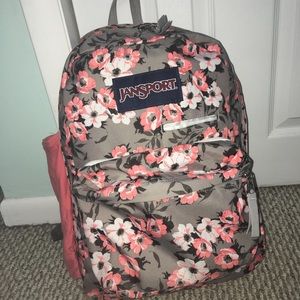 Jansport grey and pink floral backpack